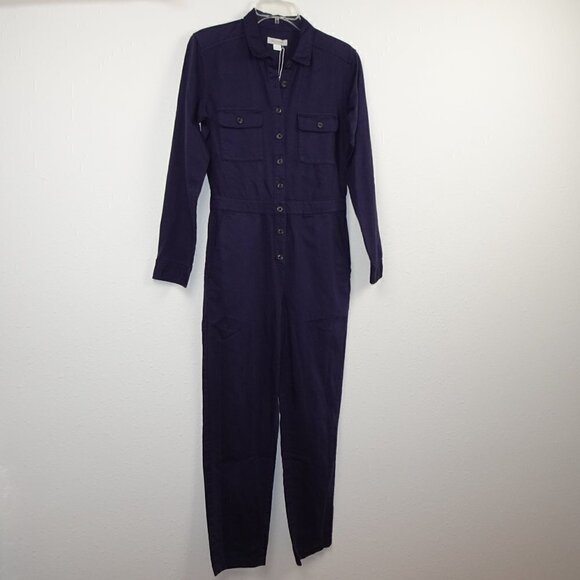 Outerknown Jumpsuit Women's Size XS Blue Linen Blend One Piece Long Sleeve - Picture 3 of 11